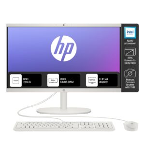 HP All-in-One, Intel N200 (8GB DDR5, 512GB SSD) 21.45'' (54.5 Cm), FHD, Win11, White, 4.17 Kg, Intel UHD Graphics, 720P HD Camera W/Privacy Shutter, Dual Speakers, Dg0154In
